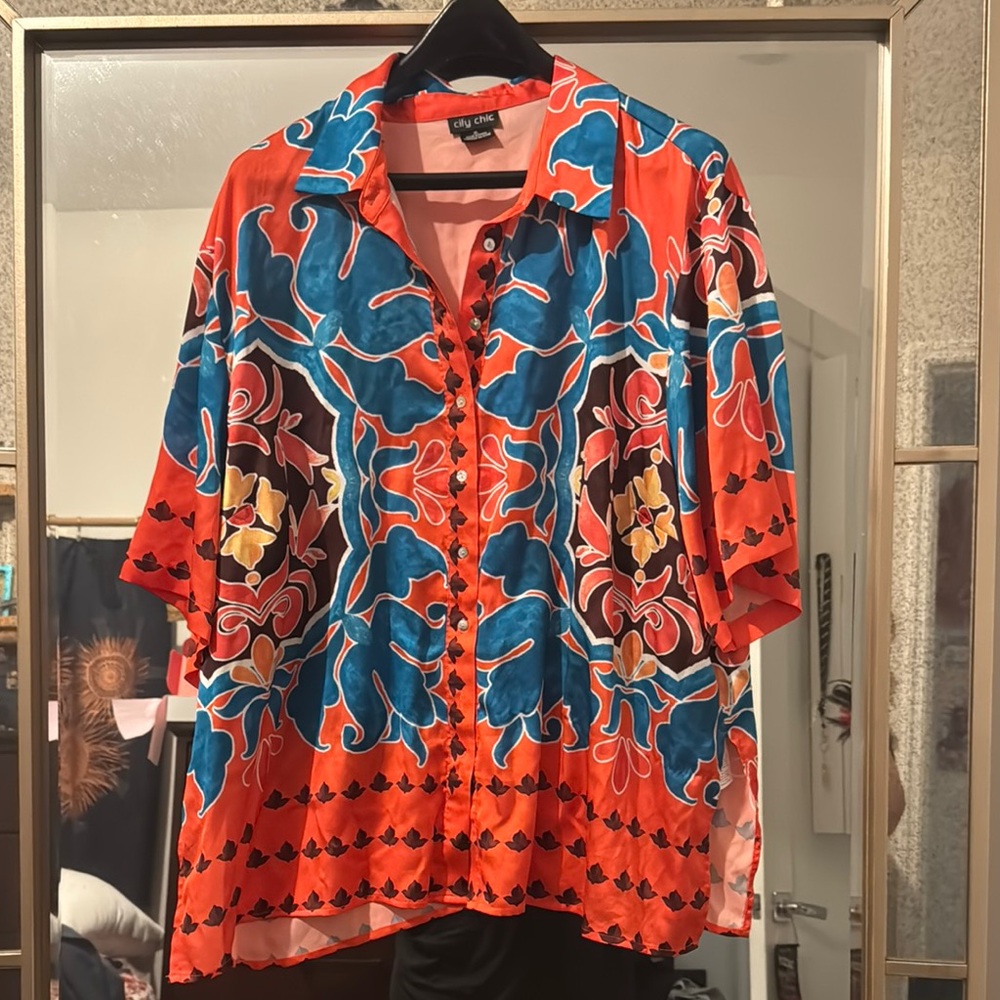 City Chic orange and Blue Oversized Button Down Top